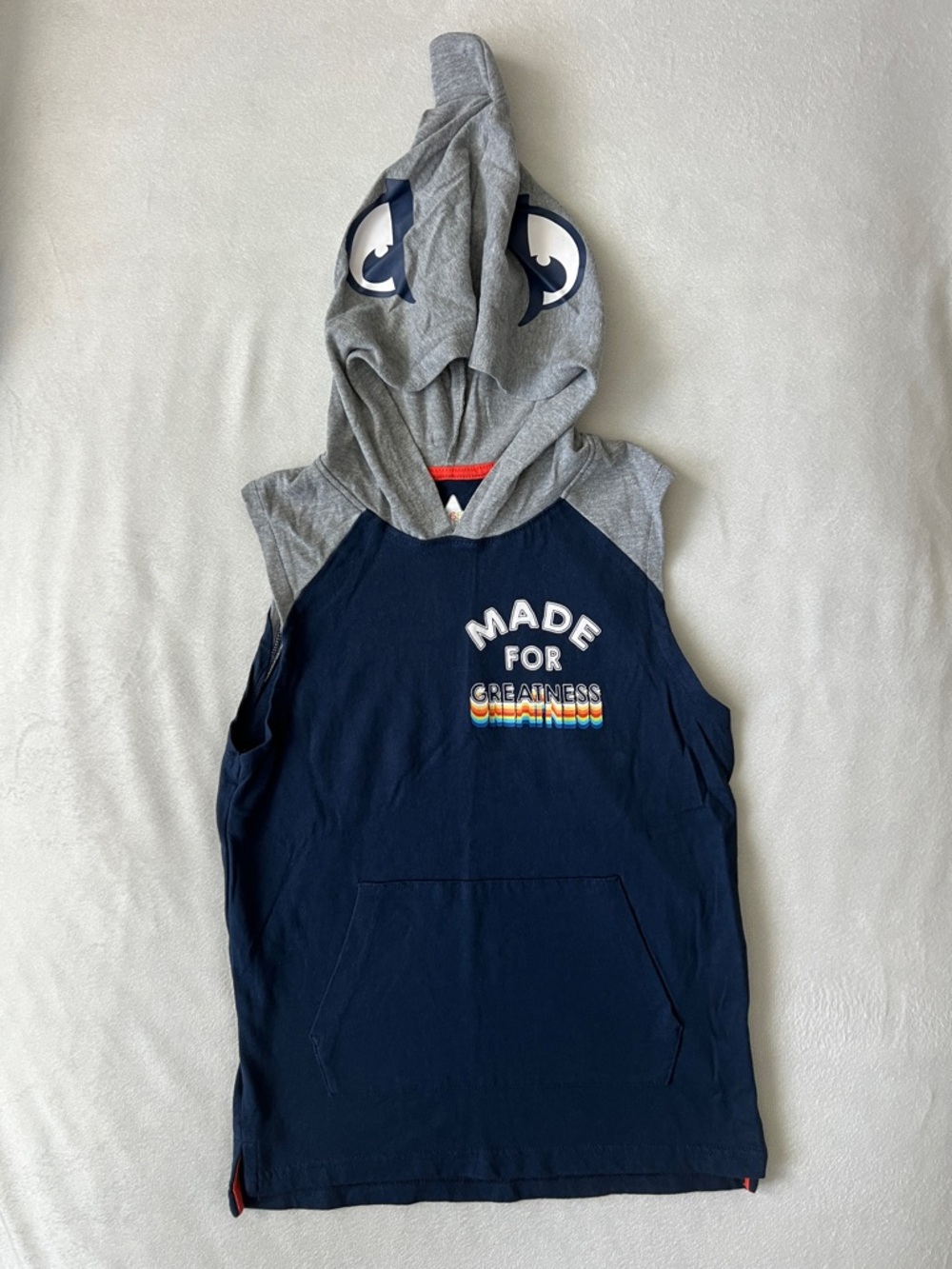 Kids Navy & Gray Sleeveless Hoodie with 'Made for Greatness' Graphic